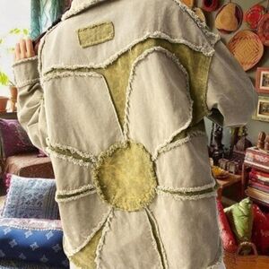 Boho hippie Women's Green and Tan shirt jacket top Xl new